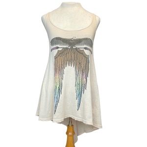 Wildfox Rainbow Light Feather Open Back Tank Top in Tan Size Small